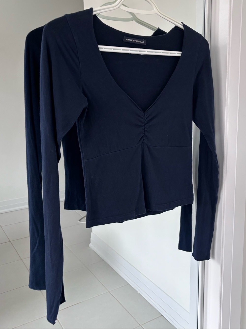Brandy Melville Cinched Longsleeve Top in Navy